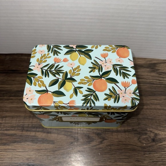 RIFLE PAPER CO Garden Fruit Recipe Box Tin With Recipe Cards & Dividers - Picture 5 of 7